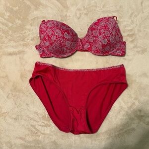 Red Lace-Print Push-Up Bra & Brief Set - Women Intimates